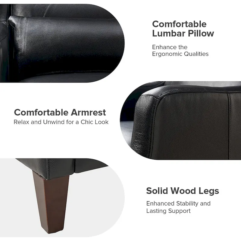 Genuine Leather Wingback Armchair with Lumbar Pillow