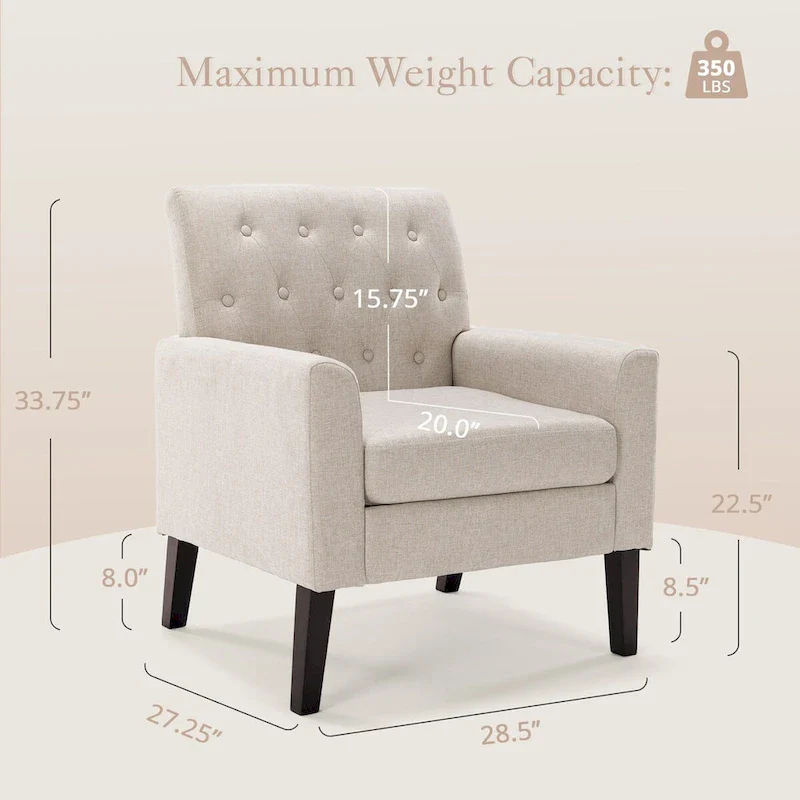 LUE BONA Linen Accent Chair Comfy Living Room Chair with Arms Upholstered Button Tufted Armchair Modern Arm Chairs Set Of 2
