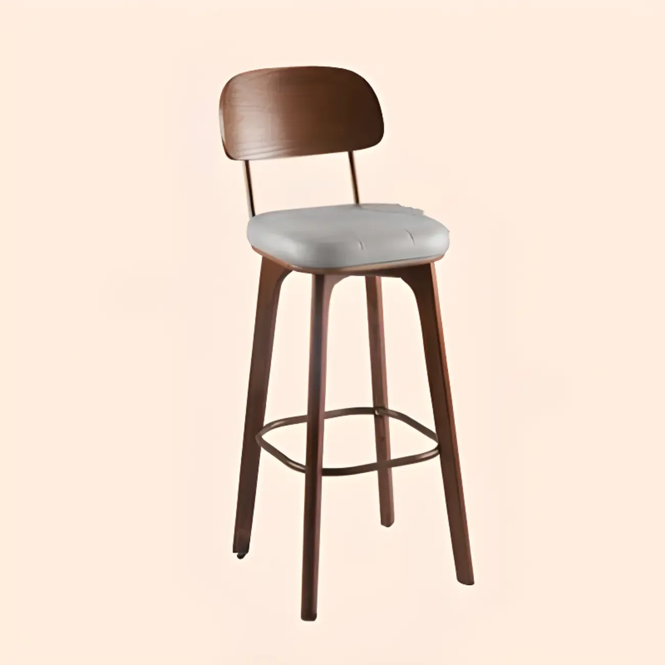 Mid-Century Modern Leather Square Bar Height Stools with Backs