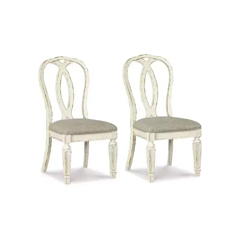 Set of 2 Realyn Ribbon Back Dining Upholstered Side Chair Chipped White - Signature Design by Ashley: Polyester, Textured Finish, Wood Frame