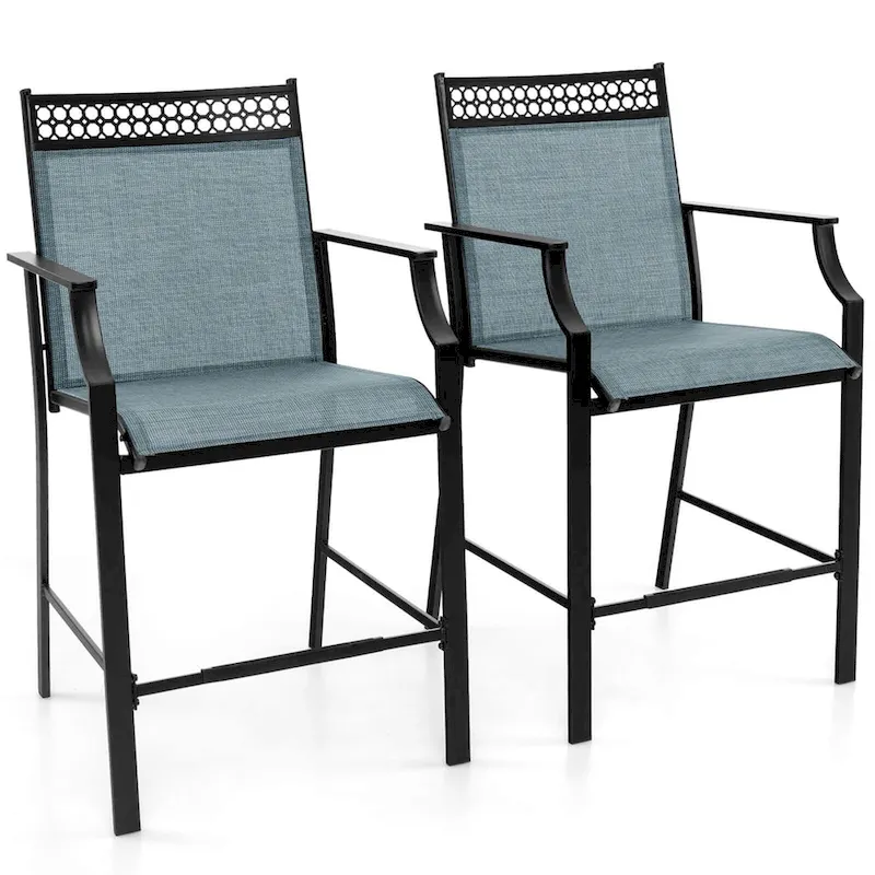 Red / Blue / Coffee Counter Stools Set of 2 with Footrest & Armrests, Metal Frame