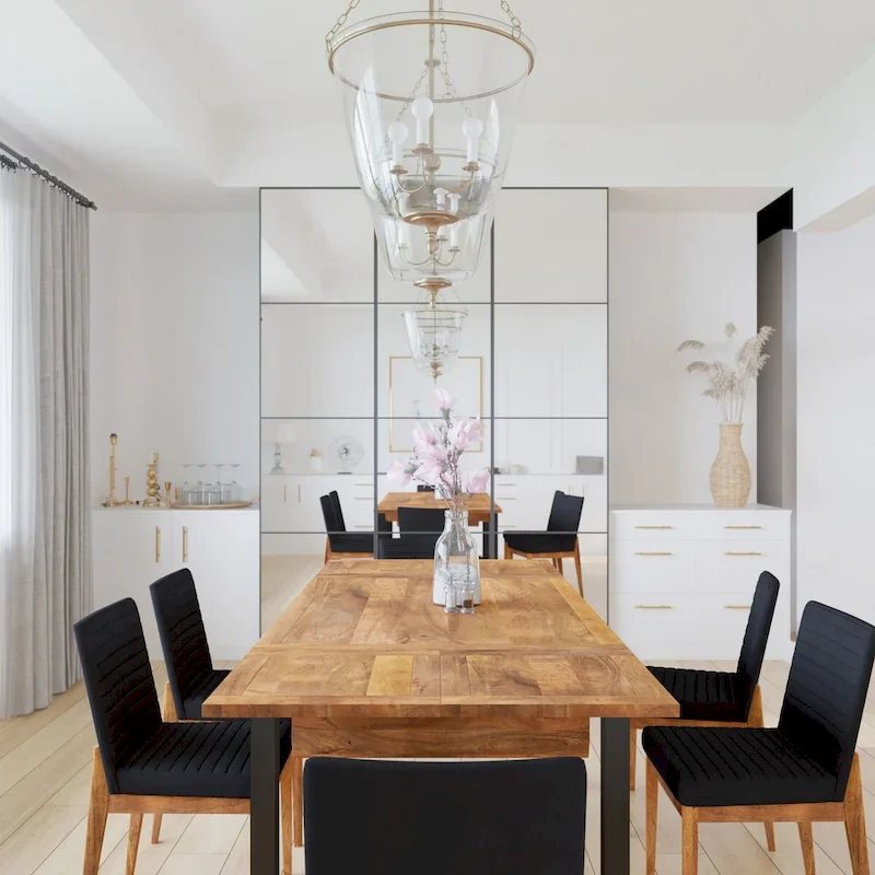 Extendable Rectangular Dining Table with Mango Wood Top and Black Iron Legs