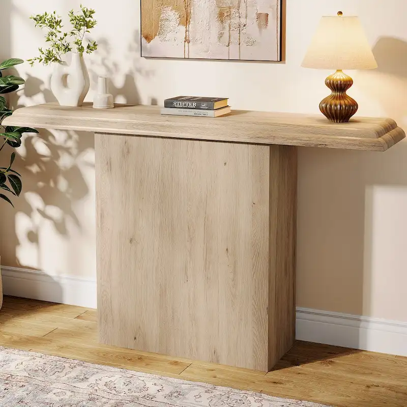 Natural Console Table, Particle Board, 1-Person Assembly, 41.33