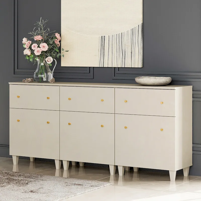 Sideboard Buffet Cabinet with Drawer - Fabric Texture Finish (Beige)
