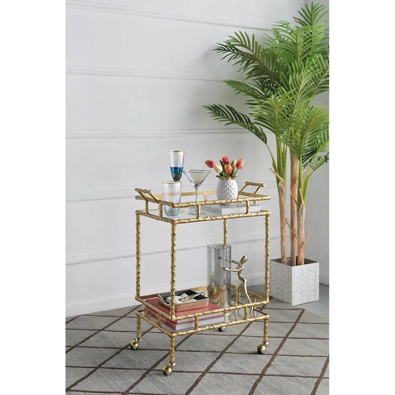Gold & Silver 2-Tier Bar Cart – 1 Person, Portable