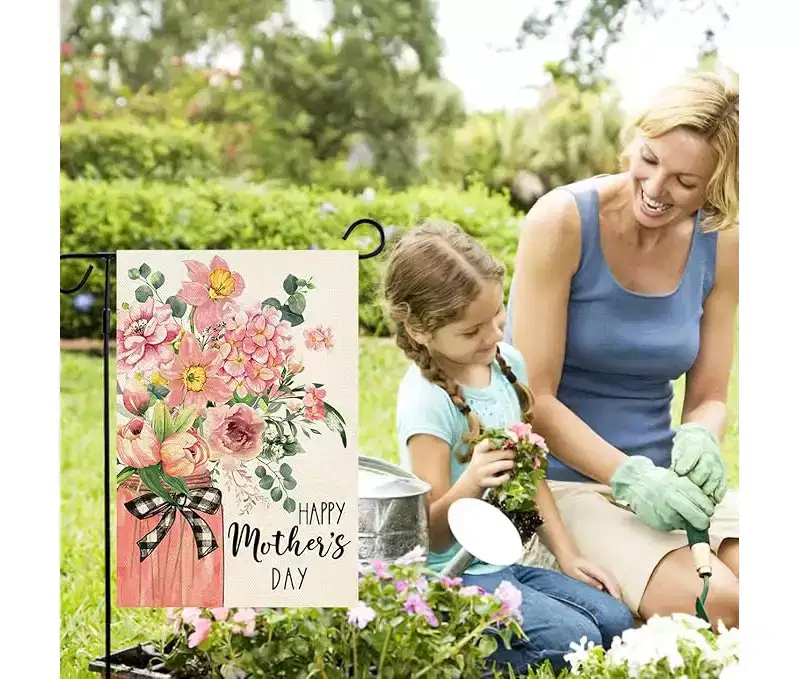 Lomsoe Happy Mother's Day Garden Flag Pink Floral Yard Sign Welcome Flag Gift for Mom Grandmom Spring Decor Mothers Day Gift Single Side 12x18Inch