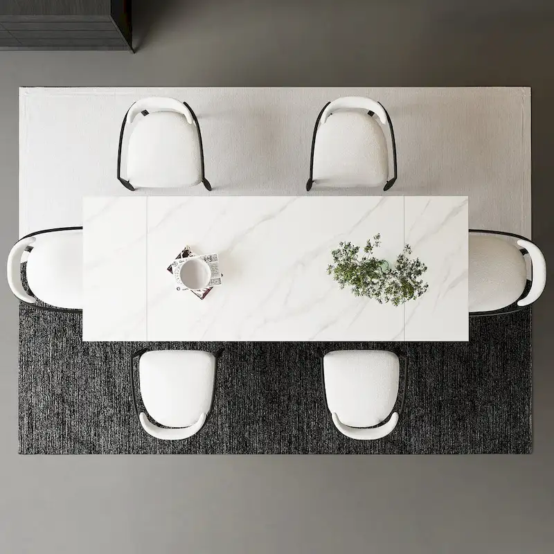 7 - Piece Extendable Sintered Stone Dining Table Dining Set With 6 Fabric Chairs