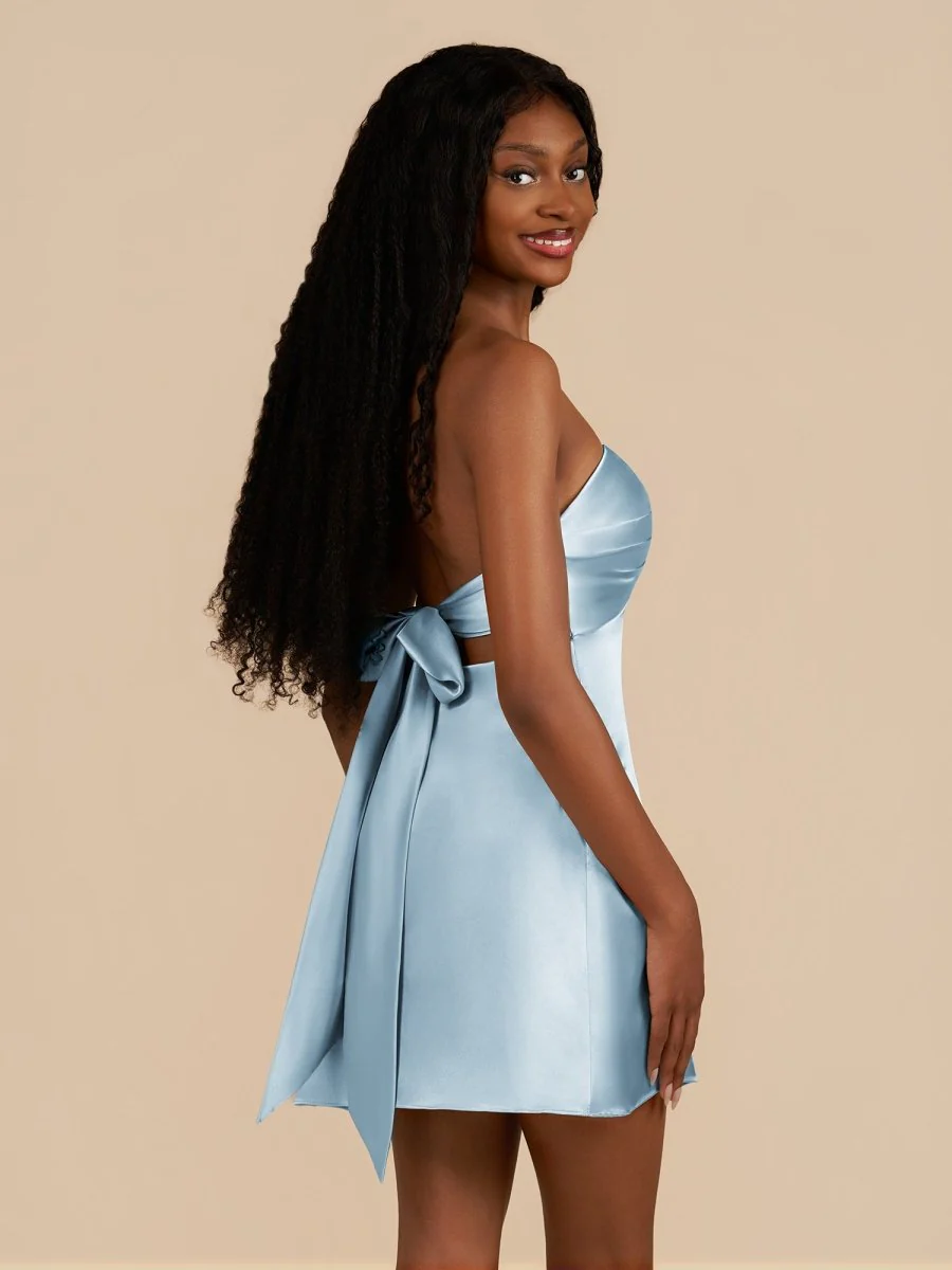 Sky Blue - Strapless A Line Short Homecoming & Cocktail Dresses With Keyhole