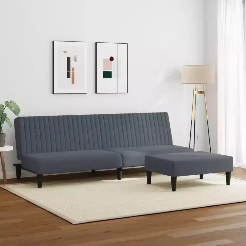vidaXL 2-Piece Sofa Set Dark Gray Velvet - Modern Convertible Sofa Bed with Footstool, Soft Upholstery, Ample Seating/Sleeping Space, Sturdy Legs