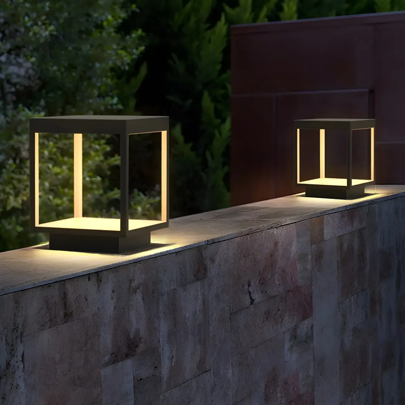 Black Metal Open Cube Ambient Post Cap Light