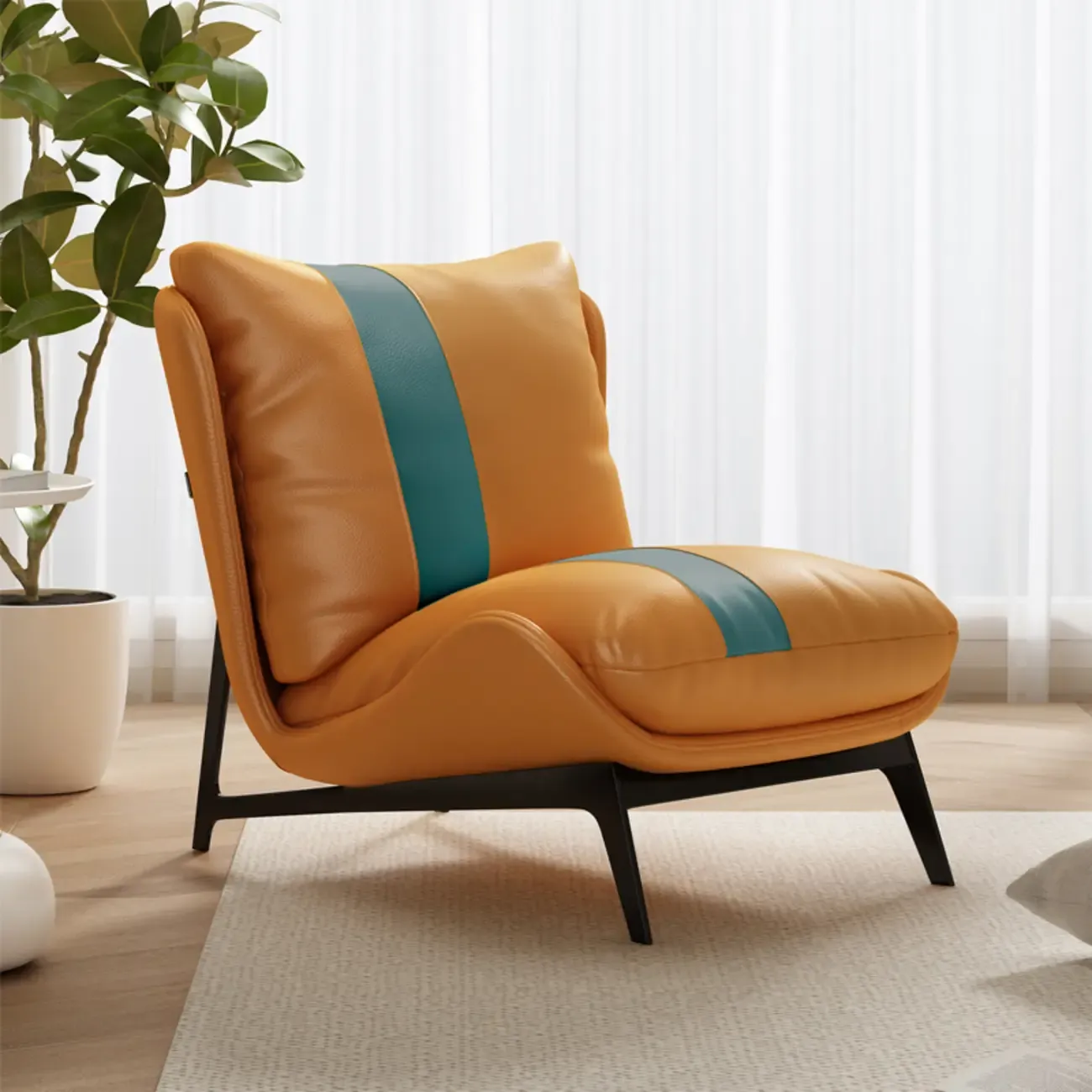Modern Cat-Resistant Leather Striped Accent Chair