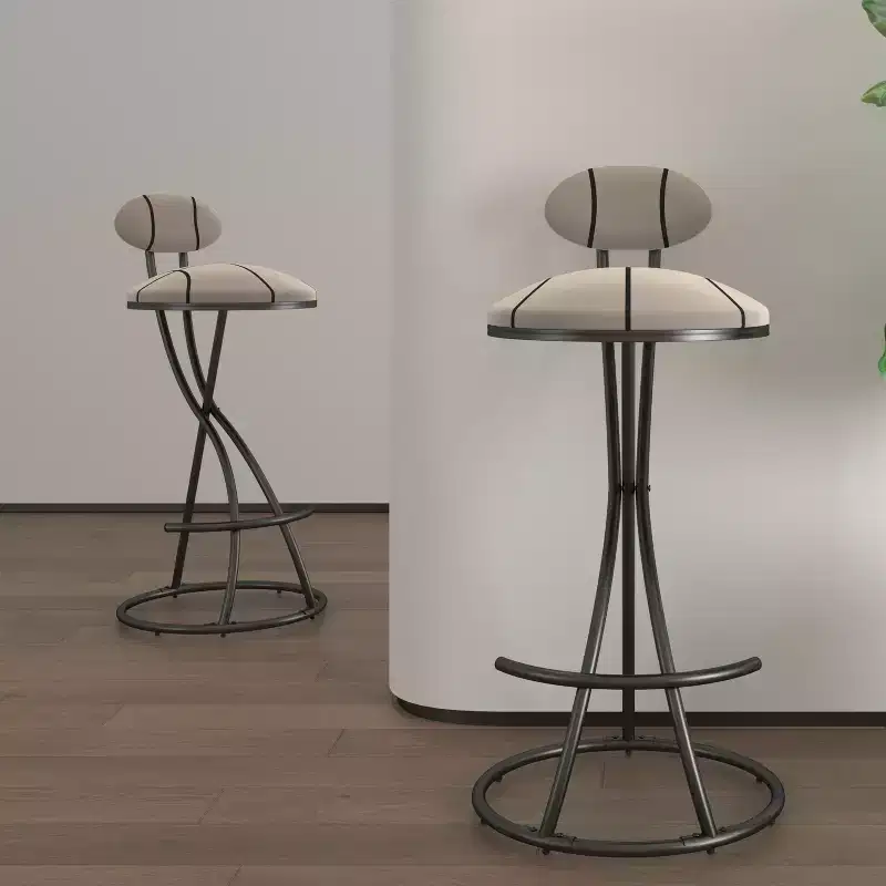 Okak Leather Round Barstool Counter Height Bar Stools with Backrest Set of 2, Island Chairs with Footrest, Counter Stools for Kitchen Counter