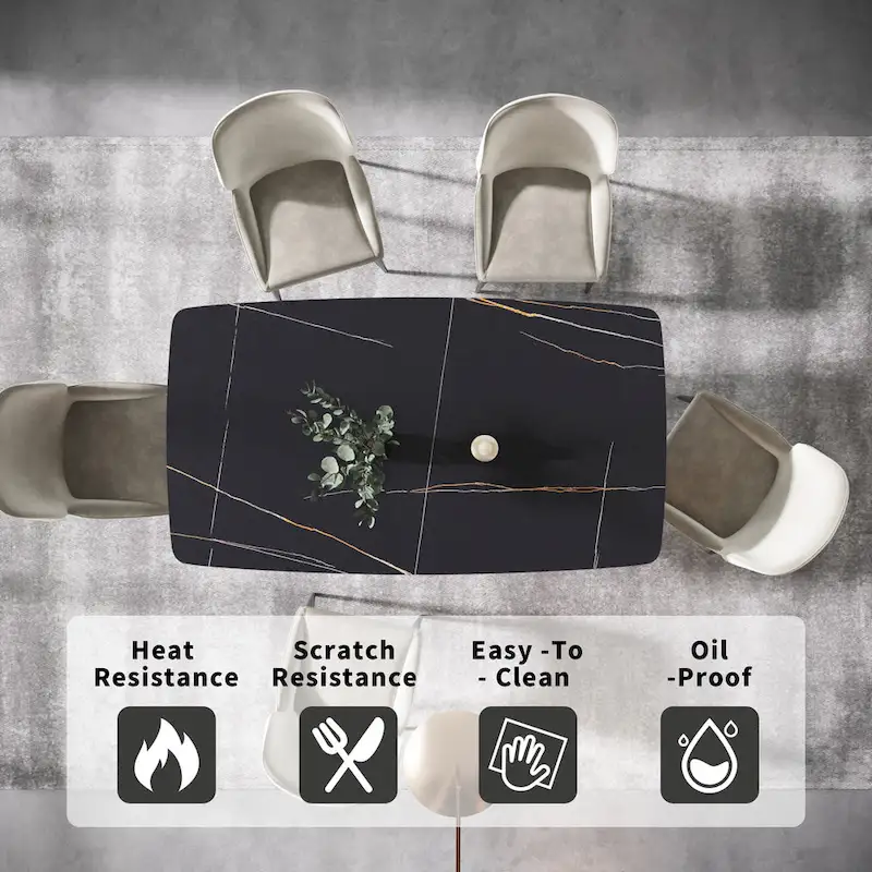 63 Modern Dining TableSintered Stone Tabletop with Black Base