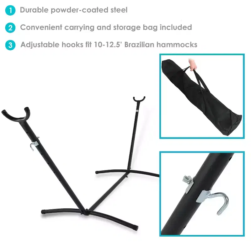 Sunnydaze Brazilian Portable Heavy-Duty 2-Person Space-Saving Hammock Stand Only with Carrying Case - 400 lb Weight Capacity