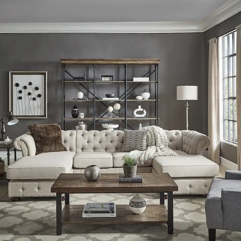 Knightsbridge Tufted Scroll Arm Chesterfield 4-Seat Sofa and Chaise Lounges