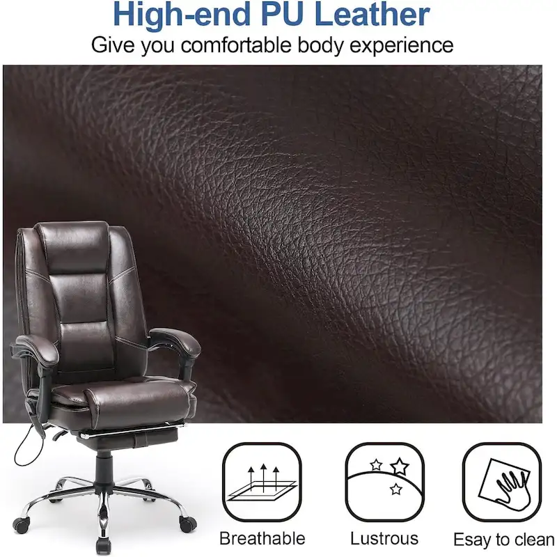 Ergonomic Heated Executive Office Chair with 2/4/6-Point Massage, Retractable Footrest, and PU Leather