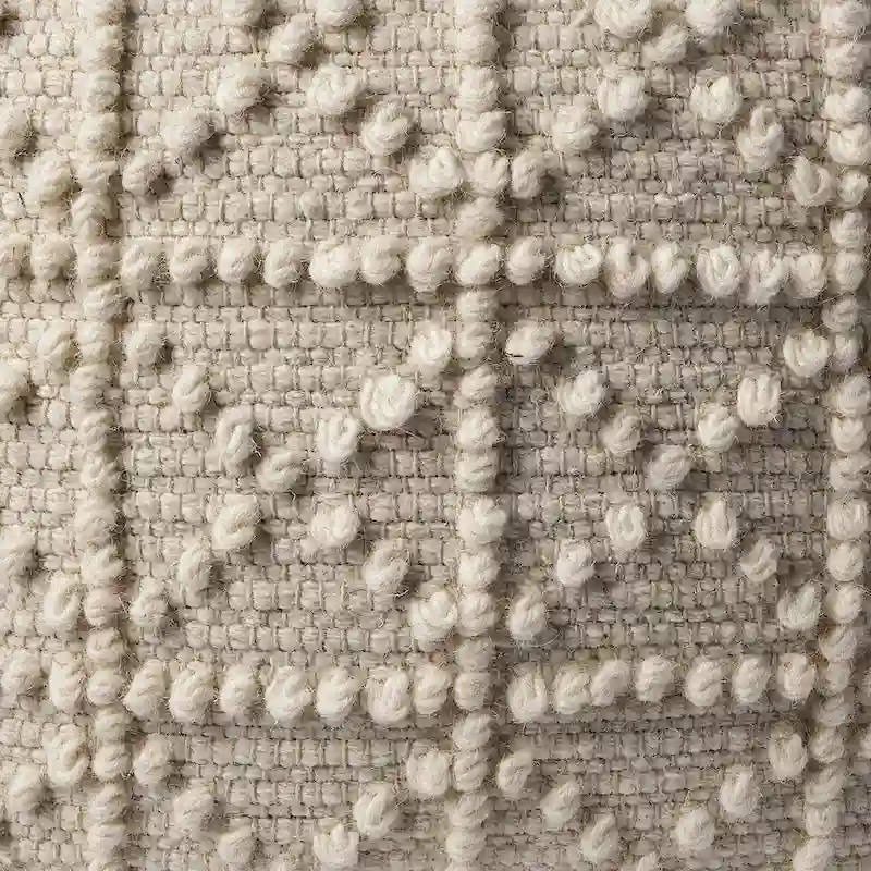 Ivory Square Wool Pouf with Popcorn Stitch, 1-Person