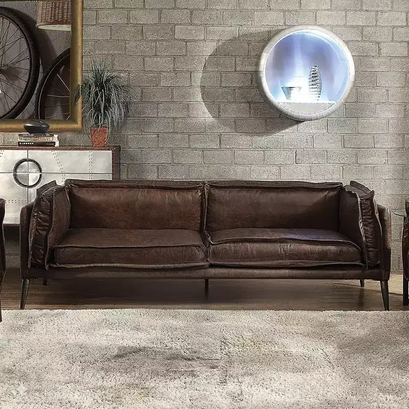 Acme Furniture Porchester Grain Leather Sofa Distress Chocolate