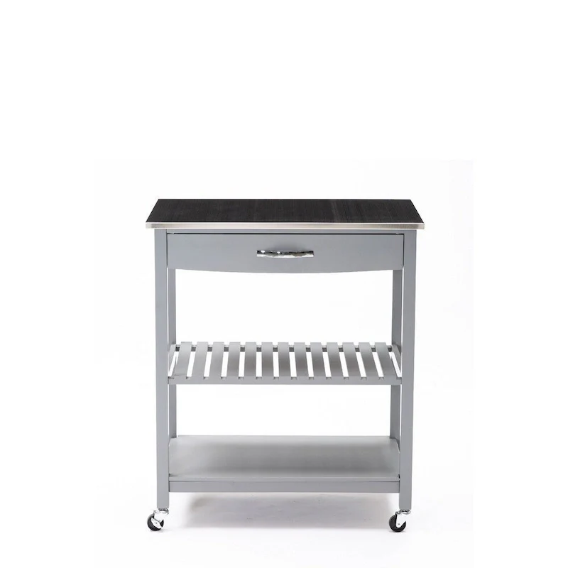 38 Inch 2 Tier Kitchen Cart Island, Shelf, Steel Top, Lock Casters, Gray - 19L x 30.5W x 35.75H