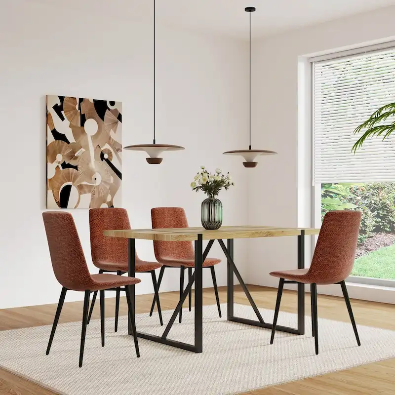 Dining Chairs Set of 4,Upholstered Dining Accent Chairs in linen Cushion Seat and Sturdy Black Metal Legs