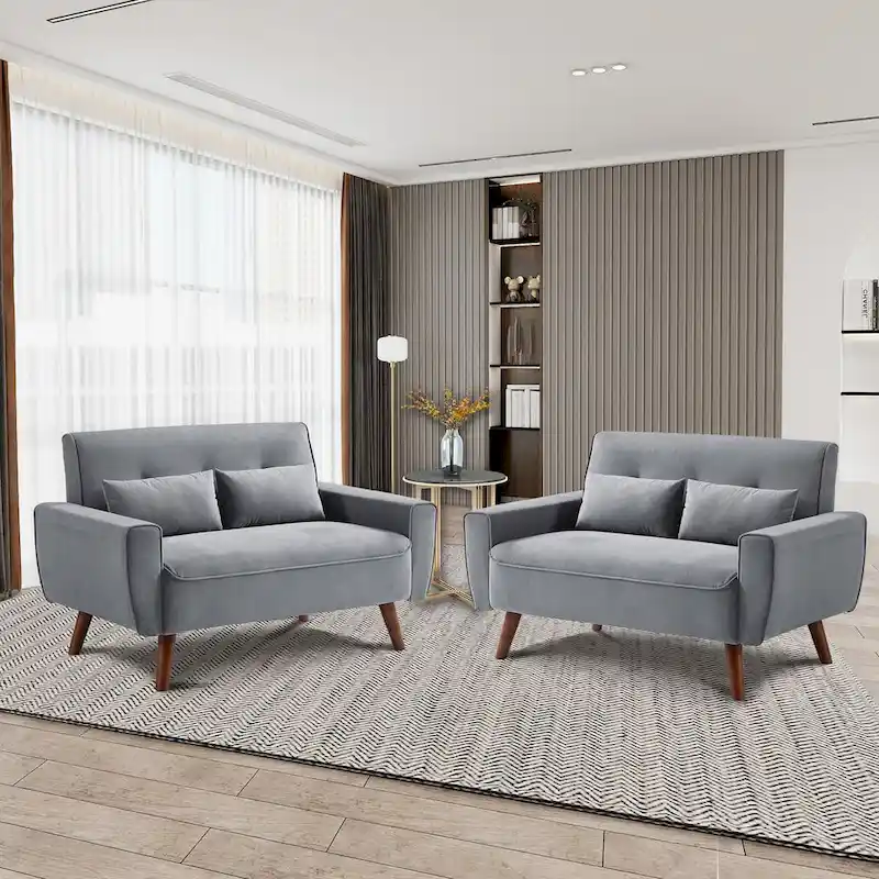 48.82 Small Tufted Loveseat Sofa 2 Set with Tapered Wood Legs