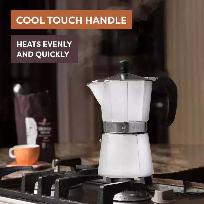 Bellemain Stovetop Espresso Maker  Classic Moka Pot (White, 6-Cup) for Rich, Authentic Coffee
