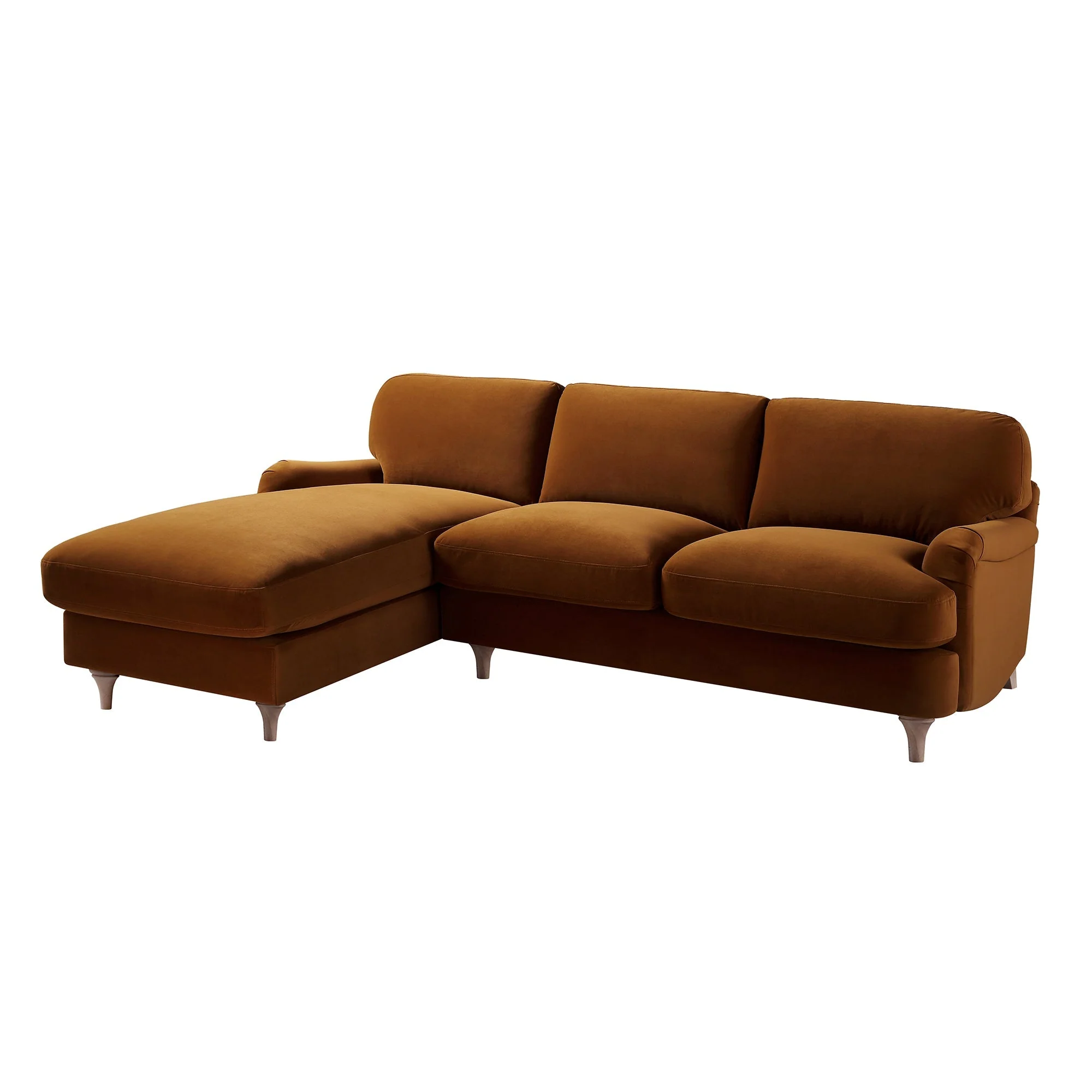 Cinnamon Velvet Sofa, Grande Chaise Sofa Left Hand Facing