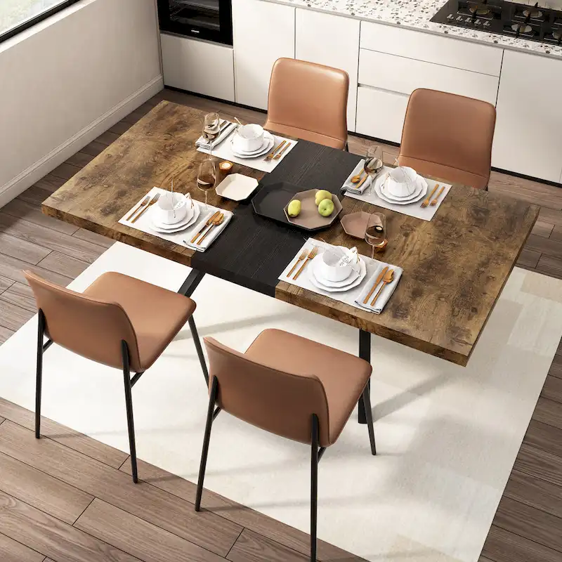 Retro Rectangular Stretch Dining Table with Cross Iron Base