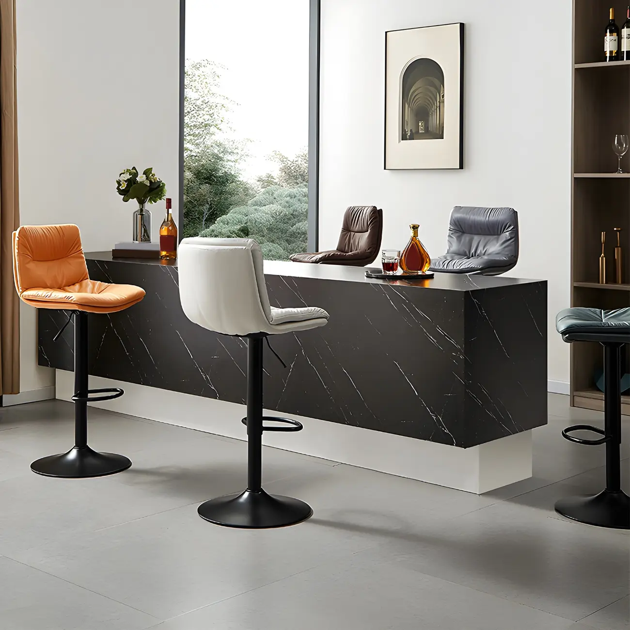Modern Leather Saddle Swivel Adjustable Bar Stool