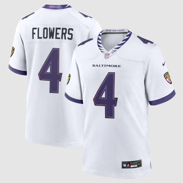 Baltimore Ravens Zay Flowers White Game Jersey