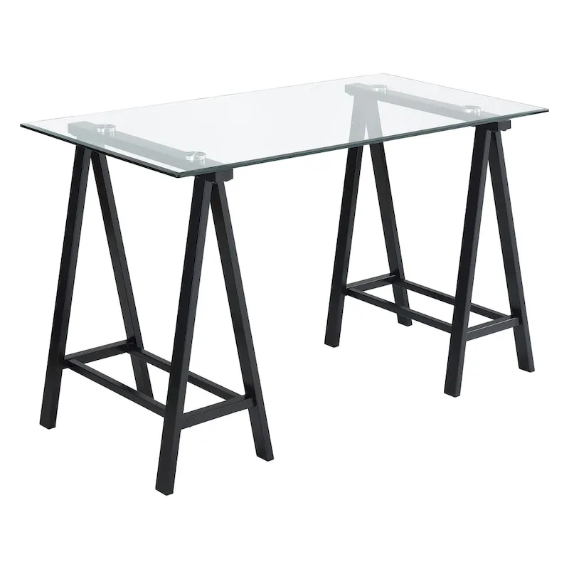 Middleton Desk with Clear Glass Top and Metal Base