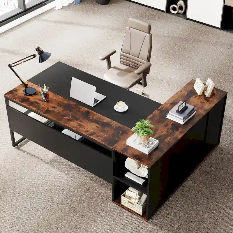 71 inch L Shaped Computer Desk with Cabinet