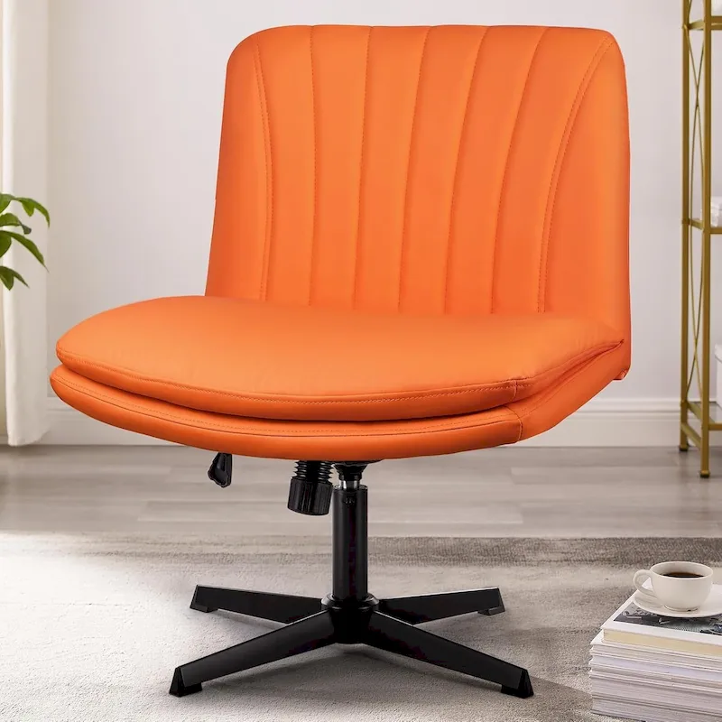 Criss Cross Chair Armless Office Desk Chair No Wheels,PU Leather Padded Modern Swivel Vanity Chair office chair