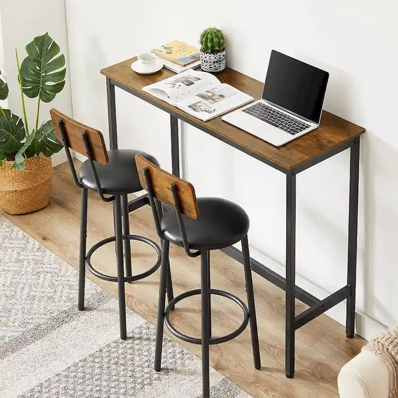 3-Piece Bistro Set, Dining Table and Upholstered Stools w/ Backrest