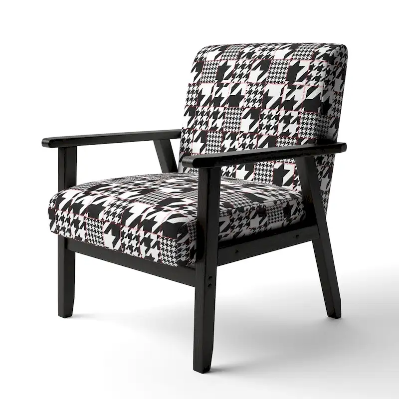 Designart Classic Houndstooth Pattern Upholstered Mid-Century Accent Chair - Arm Chair