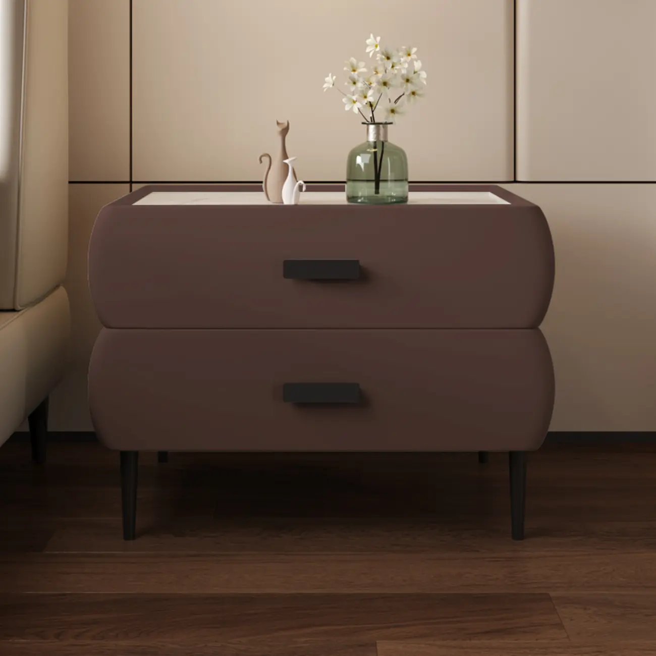 Simple Sintered Stone Top 2-Drawer Nightstand