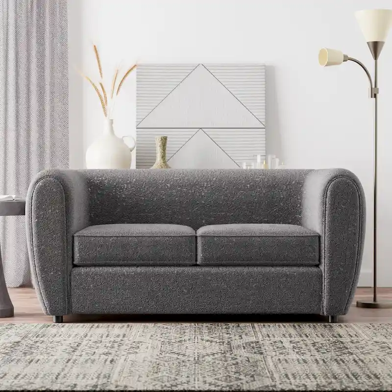 Furniture of America Vanessa Modern Curved Arms Boucle Loveseat Couch, Small Sofa with Seat Cushion and Wooden Legs