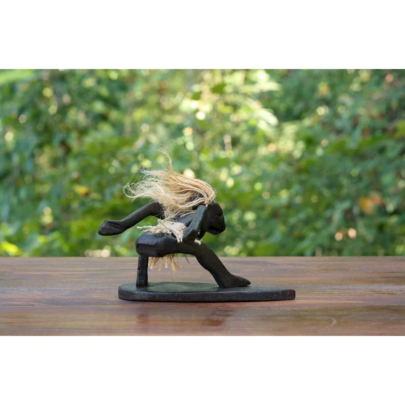 Handmade Wooden Primitive Tribal Funny Statue Surfing Sculpture Tiki Bar Figurine Hand Carved Surf