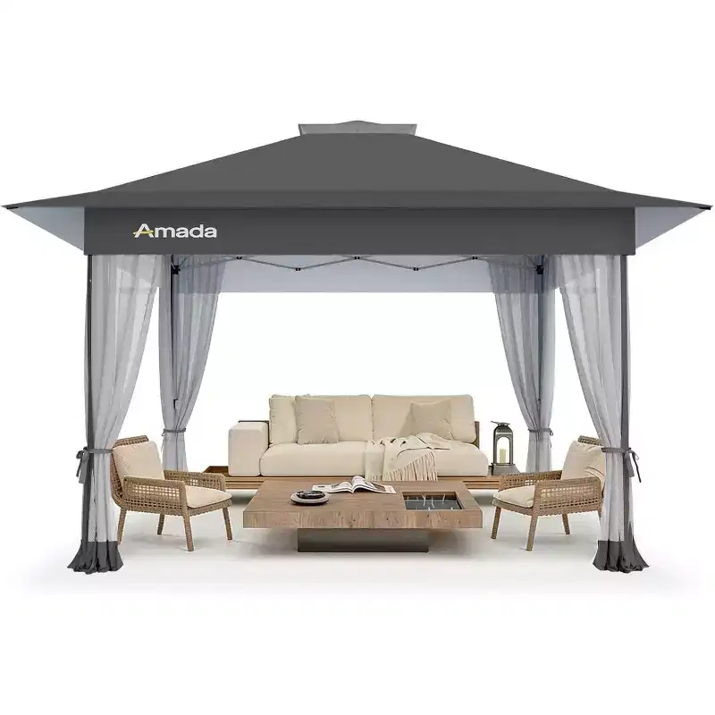 Amada, 13X13 Pop Up Gazebo,Gazebos on Clearance with Wheeled STO N Go Cover Bag,Carpa Pop Up Tent Party Tent and Sunshade, with Mosquito Netting