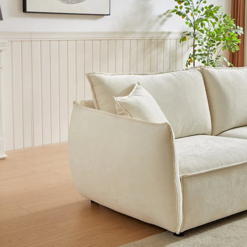 2-Pieces Linen Fabric 4-Seat Modular Sofa Set with 3+1 Seater Combo and Wooden Frame & 3 Pillows