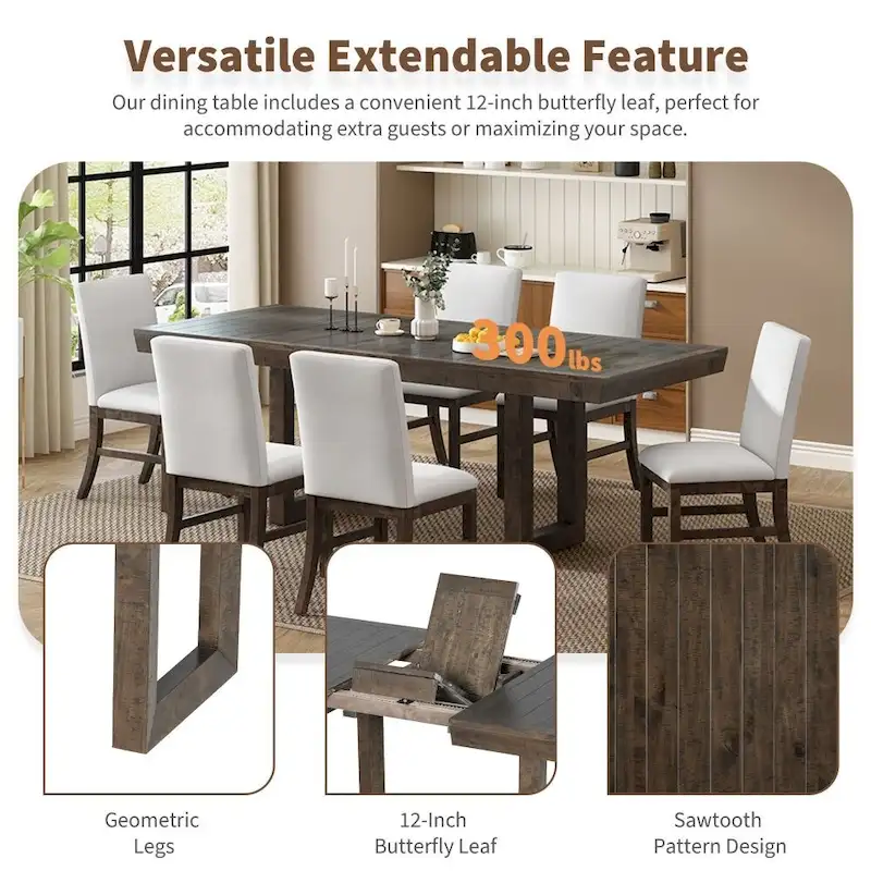 Traditional 7-Piece 72 Wood Extendable Dining Table Set