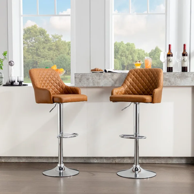Javlergo Bar Stools Set of 2 Adjustable Swivel PU Leather Counter Height Barstools with Arm and Back