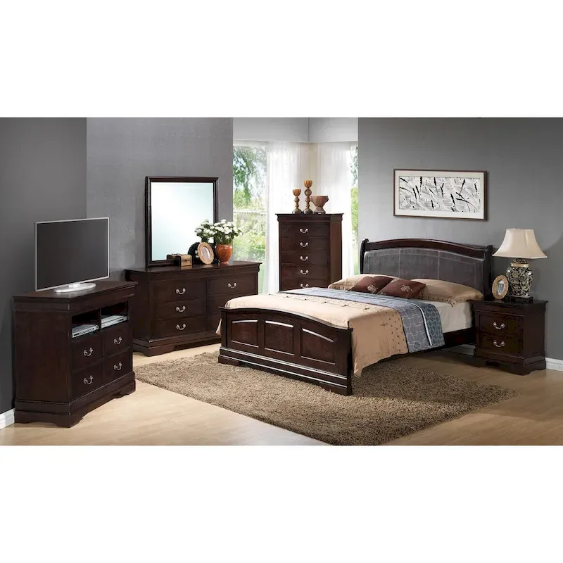 Louis Philippe Upholstered Wood King Panel Bed