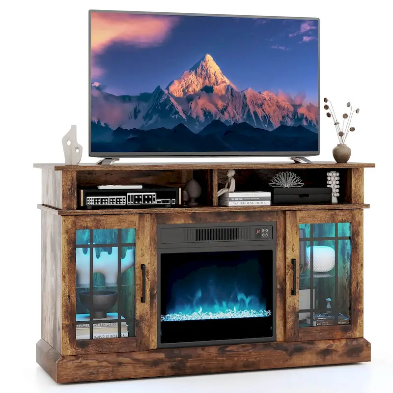 TV Stand with Electric Fireplace, LED Lights & Remote Controls