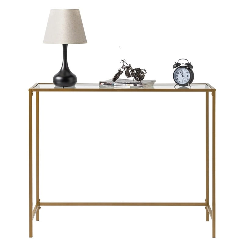 Modern Gold Frame 39.4 Entryway Console Table Glass Top