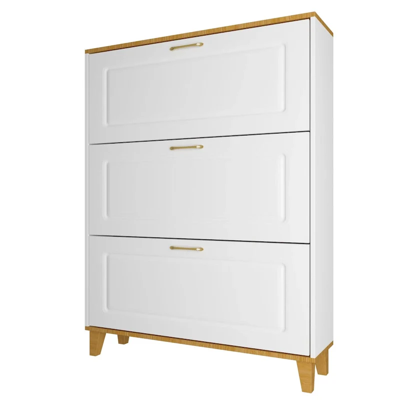3-Drawer Entryway Shoe Cabinet with Pull-Down Folding Drawers — Compact MDF Design