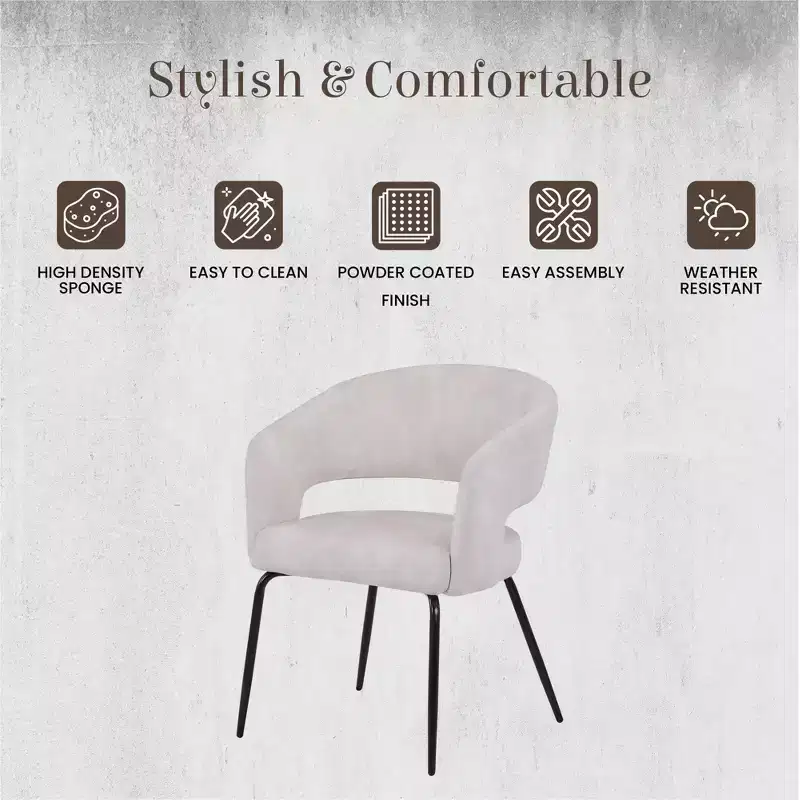 LeisureMod Dining Chair Upholstered in Velvet/Leather with Open Curved Backrest and Powder-Coated Iron Legs Gavin Collection Set of 2