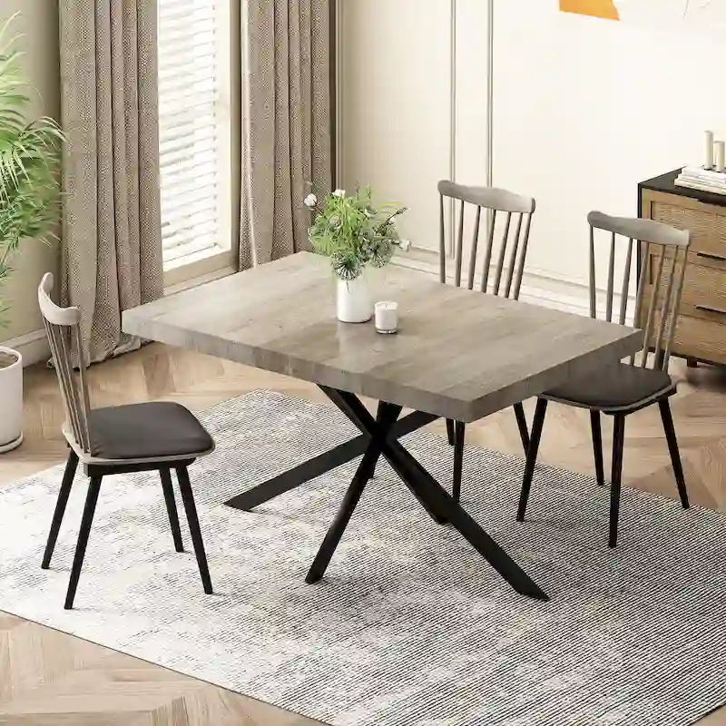 Retro Rectangular Stretch Dining Table with Cross Iron Base