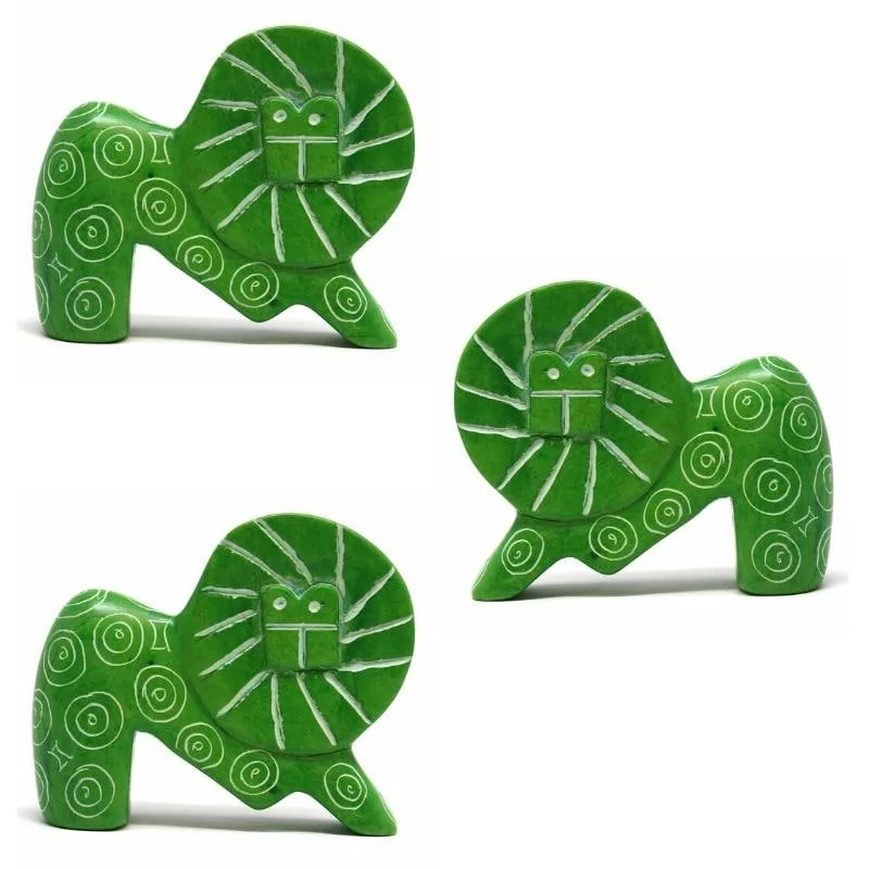 Small Soapstone Lion Figurine - Set of 3 Green