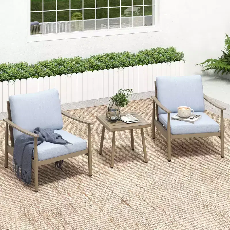 HAPPATIO Patio Bistro Set Outdoor - 3 Pieces Patio Aluminum Conversation Set, 2 Chairs with Backrest Rope Design and Side Table for Garden, Pool.